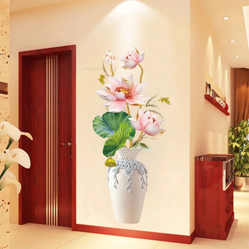 61*125 см Цветочная Наклейка на стену крышка вазы двери холодильника Наклейки для