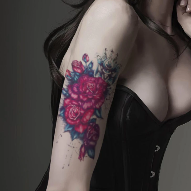 

Бижутерия «глаза Бога», ожерелье, Временные татуировки, наклейки, акварельные розы, искусственные татуировки, искусственная ручка, большой размер для женщин