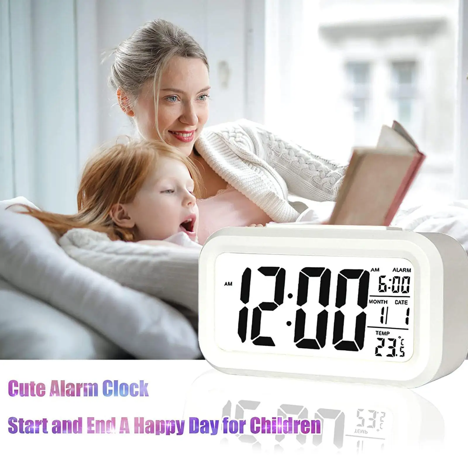 

Digital Display Alarm Clock Battery Powered Snooze Night Light With Backlight LCD Screen For Kitchen Bedroom Bedside Ornament