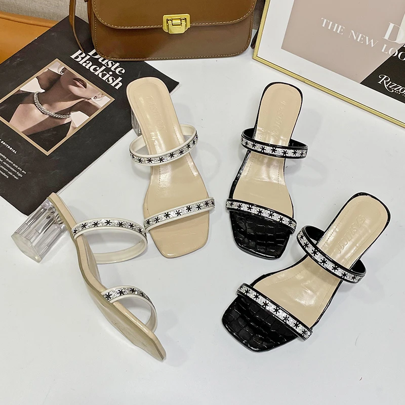 

2022 European and American Women's New High Heels Rhinestone Chain Decorated Satin Sandals Shoes for Women Heels Women