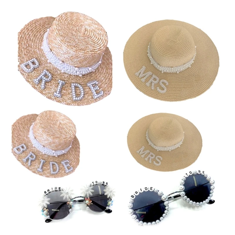 

2023 New Straw Weaving Brides Hat& Sunglasses Wedding Sunproof Hat Seaside Hat Bride Hat Western Elegant Dress Accessory