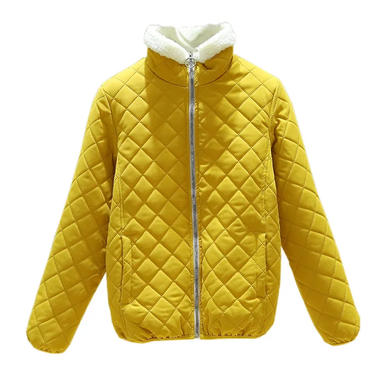 2022 Fall/Winter Thin  Lamb Velvet Women Korean Fashion of Padded Coat Collar Girl Jacket Black Coat for Women basic top