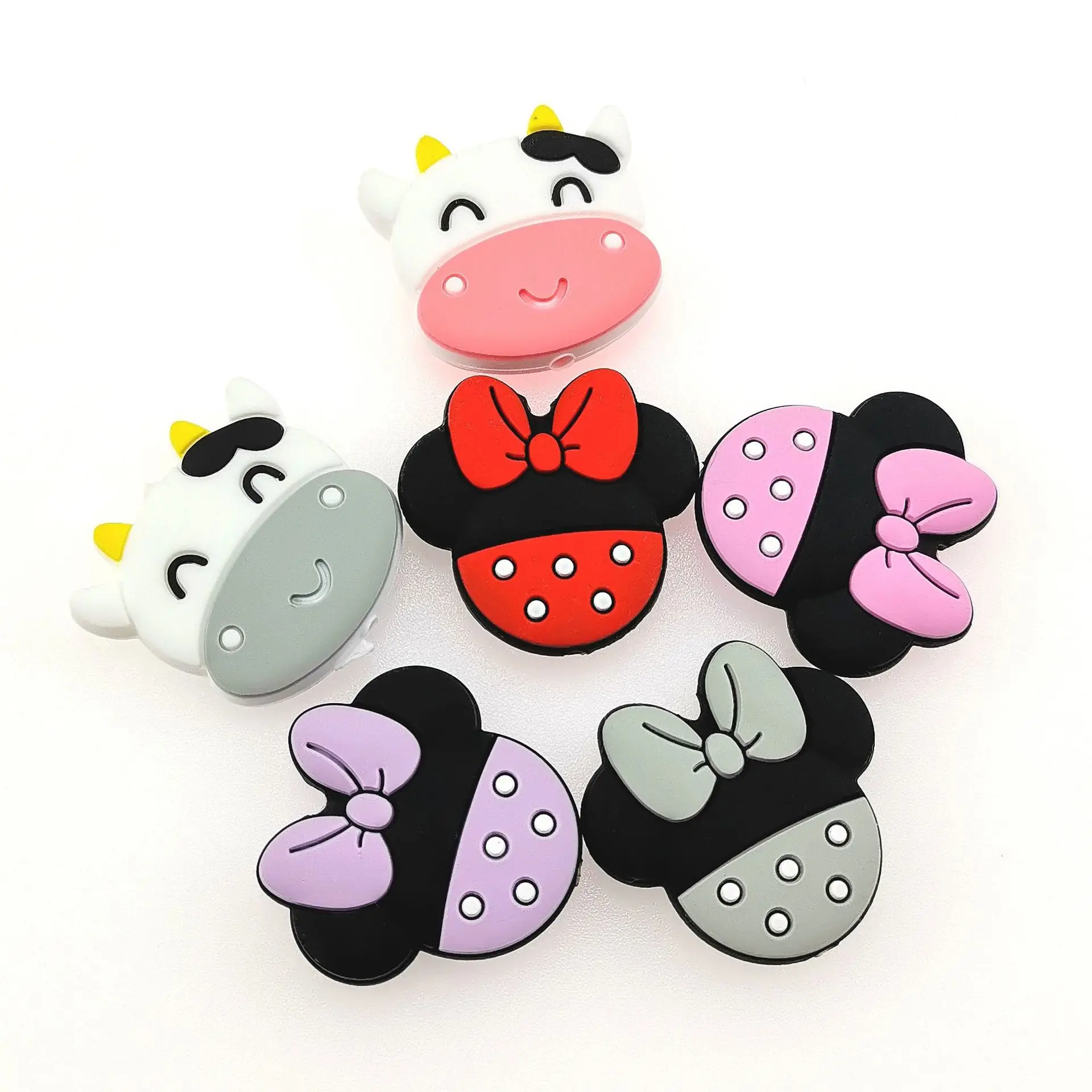 

5Pcs Colorful Minnie Shape Animal Silicone Baby Chew Beads Nursing DIY Kid's Toy Safe Food Grade Molar Pacifier Clip Accessories