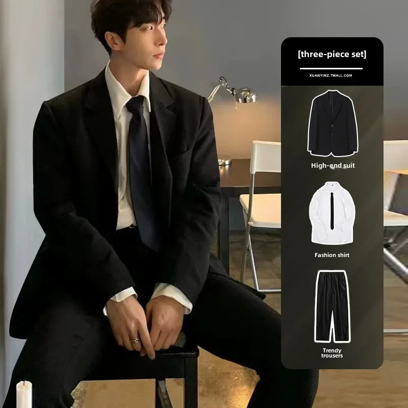 Корейский модный костюм в западном стиле свободный крой повседневный мужской