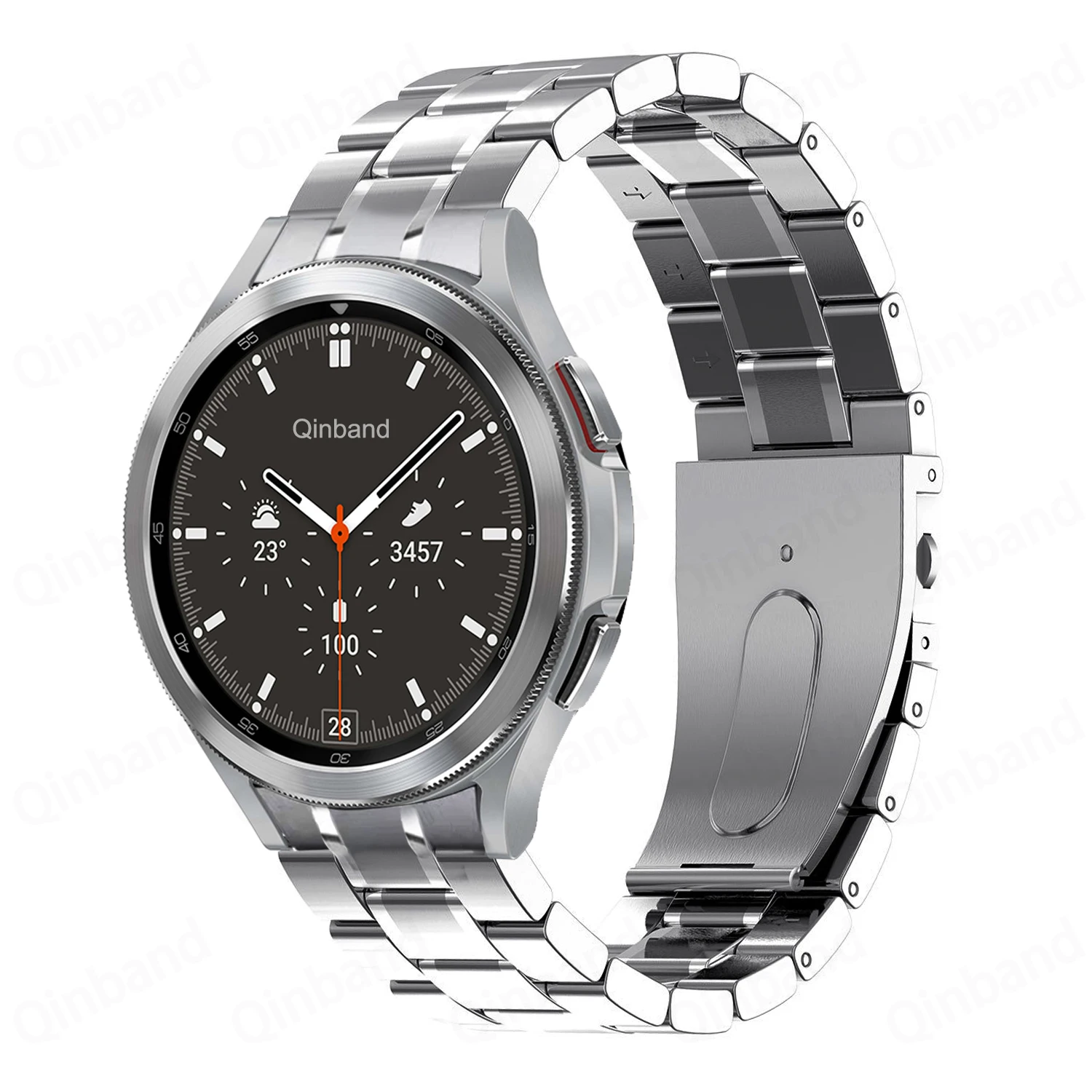 

No Gaps Watch Band for Samsung Galaxy Watch4 Classic 42mm46mm Solid Stainless Steel Metal Silver Bracelet Three/seven Beads Belt