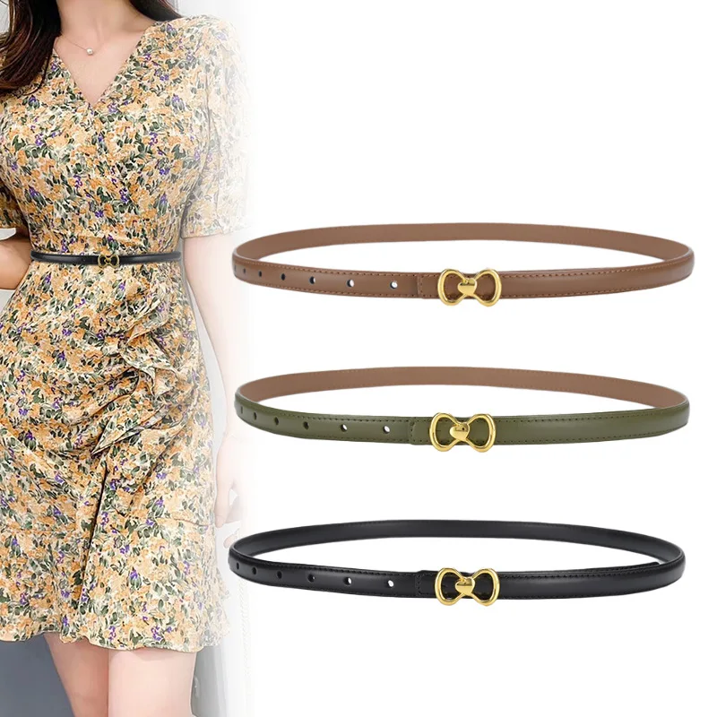 New Leather Thin Belts Women's Decorative Dress Jeans Fashion All-match Thin Belt Designer High Quality Retro Style Waistband