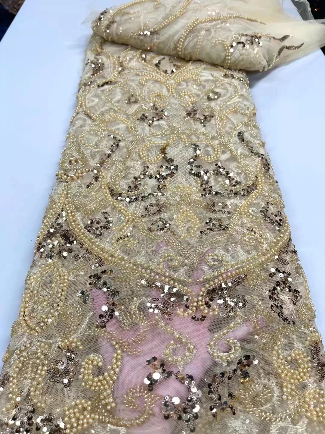 

2023 высококачественное стандартное французское платье из гипюра для свадебной вечеринки, с бусинами, 5 ярдов