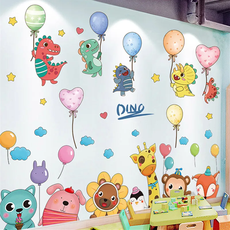 

Dinosaurs Animals Wall Stickers DIY Cartoon Balloons Wall Decals for Kids Rooms Baby Bedroom Children Nursery Home Decoration