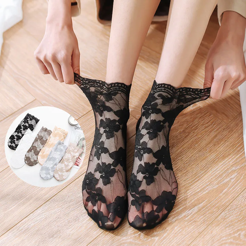

Женские летние тонкие кружевные прозрачные жаккардовые короткие носки, ажурные невидимые носки с цветами, женские сетчатые носки в стиле Харадзюку для девочек