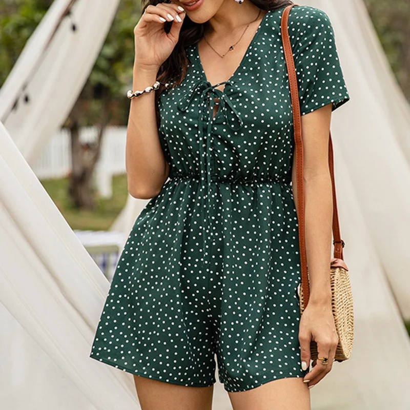 

Летний комбинезон в горошек, Женский облегающий сексуальный комбинезон с вырезами, комбинезон с V-образным вырезом, праздничные Комбинезон...