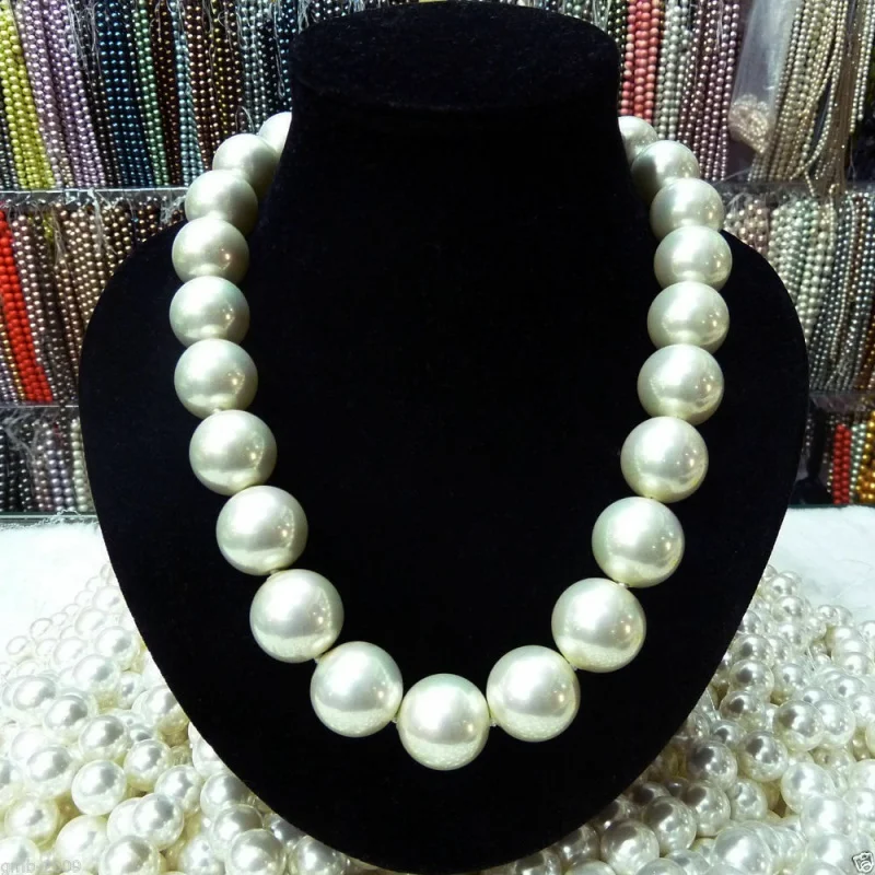 

Rare Huge 16mm White South Sea Shell Pearl Necklace 18" AAA