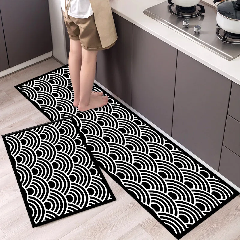 

Black White Geometric Kitchen Mat Simple Nordic Anti-Slip Carpet Rug House Bath Entrance Antifouling Modern Doormat Home Decor