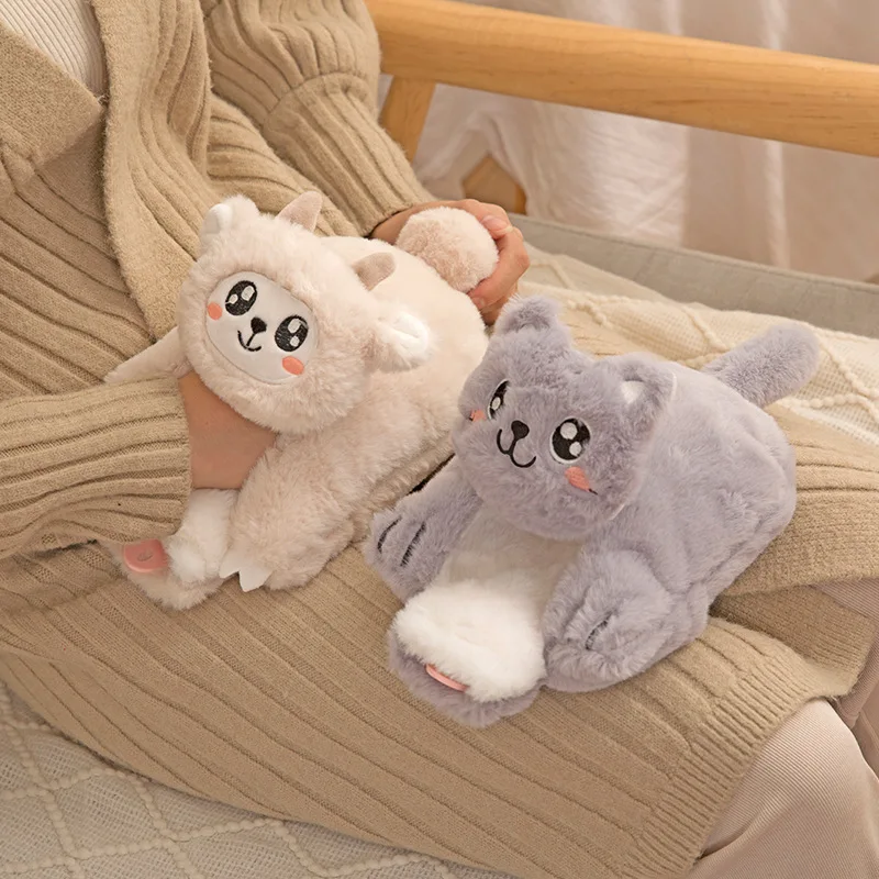 

500ml Cute Cartoon Plush Water-filled Hot Water Bottle Explosion-proof PVC Warm Water Bag Detachable&Washable Hand Warmer