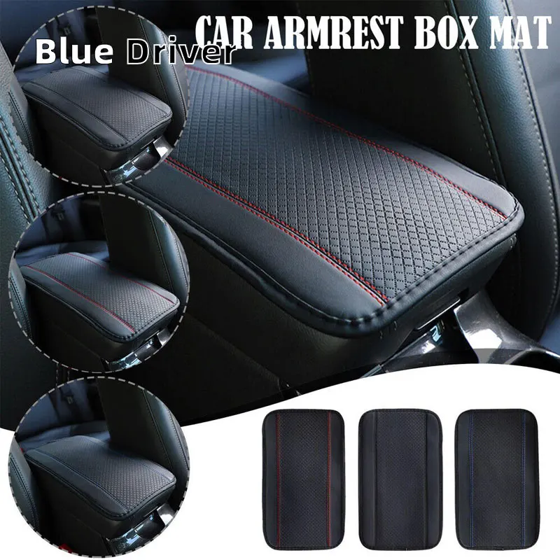 

Car Armrest Box Mat, Carbon Fiber Leather Embossing Center Console Cover Pad, Double Line Non-slip Central Handrail Box Cover