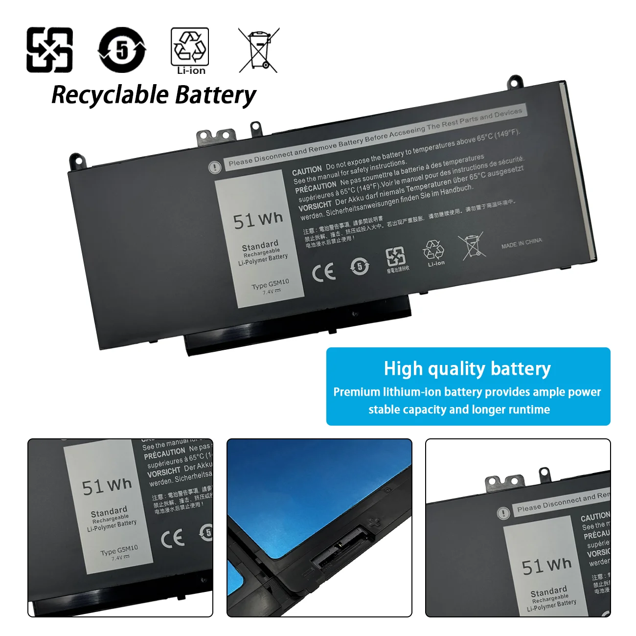 Фото Аккумулятор для ноутбука G5M10 7.4V 51WH для Dell Latitude E5250 E5450 E5550 E5470 5570 3150 3160 №3
