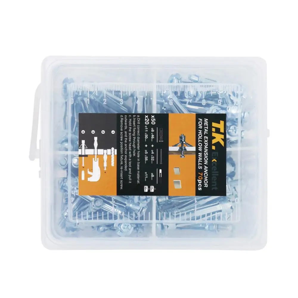 

T. K. Excellent Hollow Wall Anchor 8*46+11*50 Assortment Kit, 70 Pcs