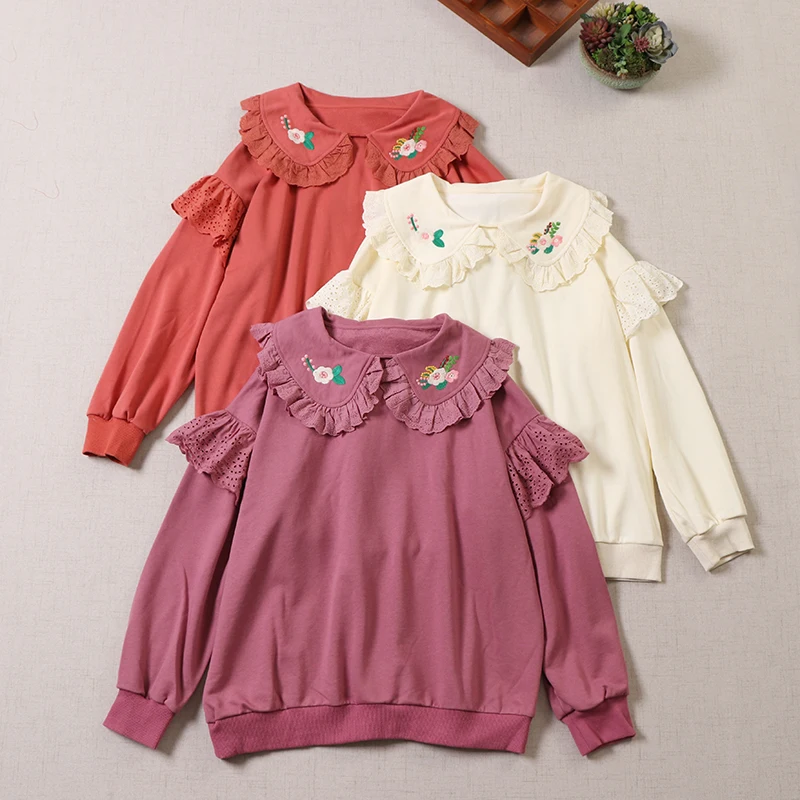 

Осенняя Новинка, милая вышитая Толстовка с капюшоном, женские топы с длинными рукавами, женские 921-170