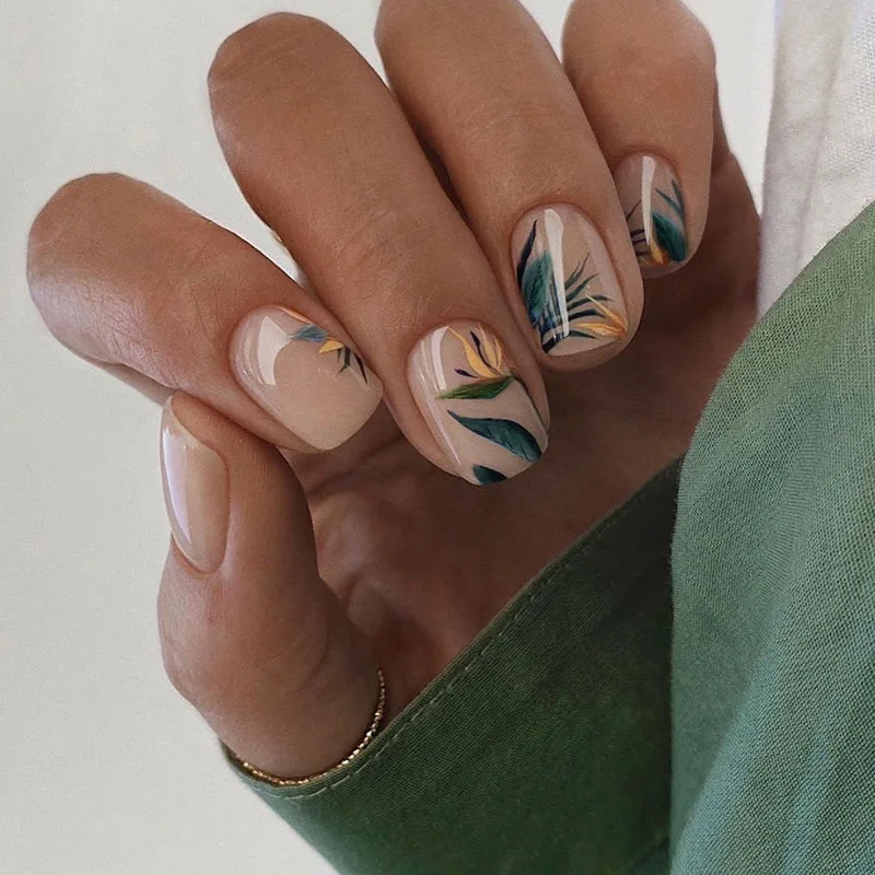 

Fashion Beauty Tools 24PCS Ballet Fake Nail Short Bamboo Color Natural Plant Nail Art Sweet Cool Vintage Style Wearable Nail Art