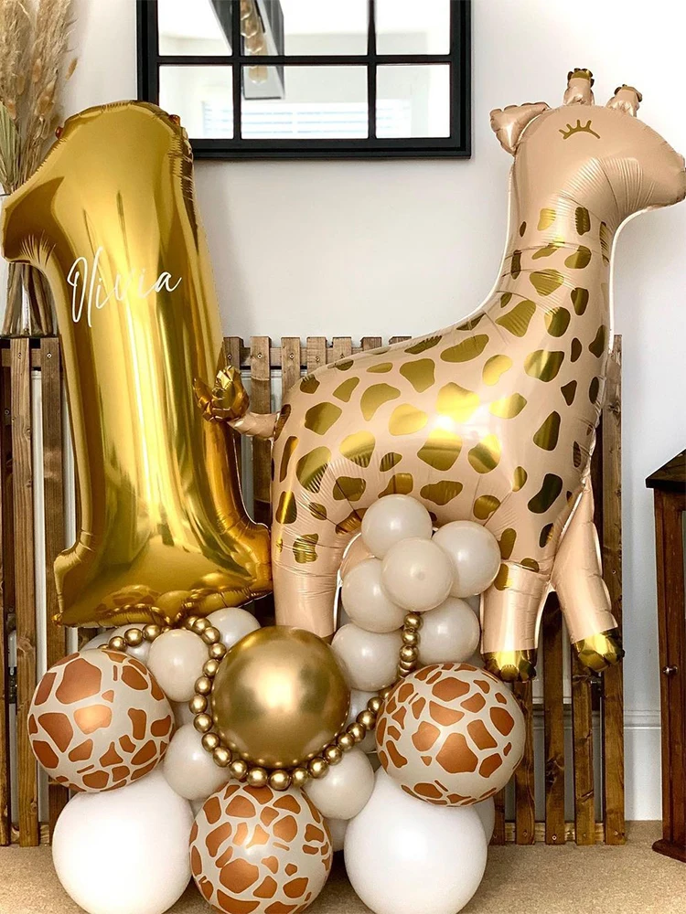 

Букет животных джунглей сафари, воздушный шар номер 1-9, гелиевые шарики для первого дня рождения ребенка, вечеринки, украшения диких животны...