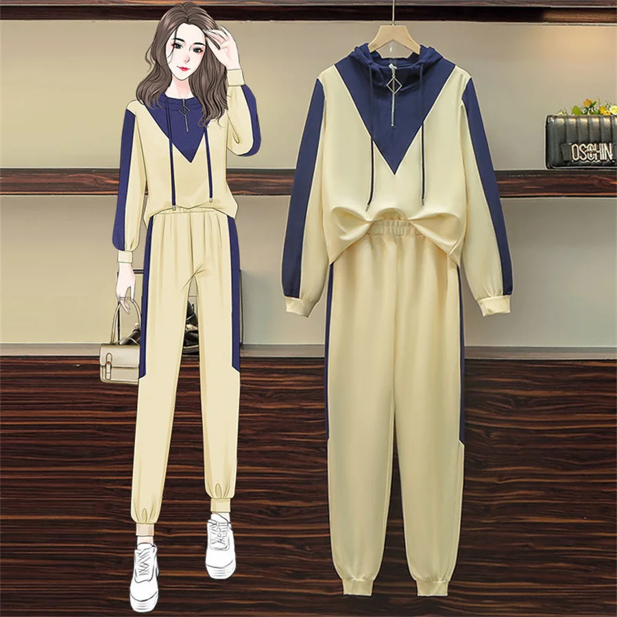 

Женский спортивный костюм, корейский костюм из двух предметов, толстовка и брюки, весна-осень 2022