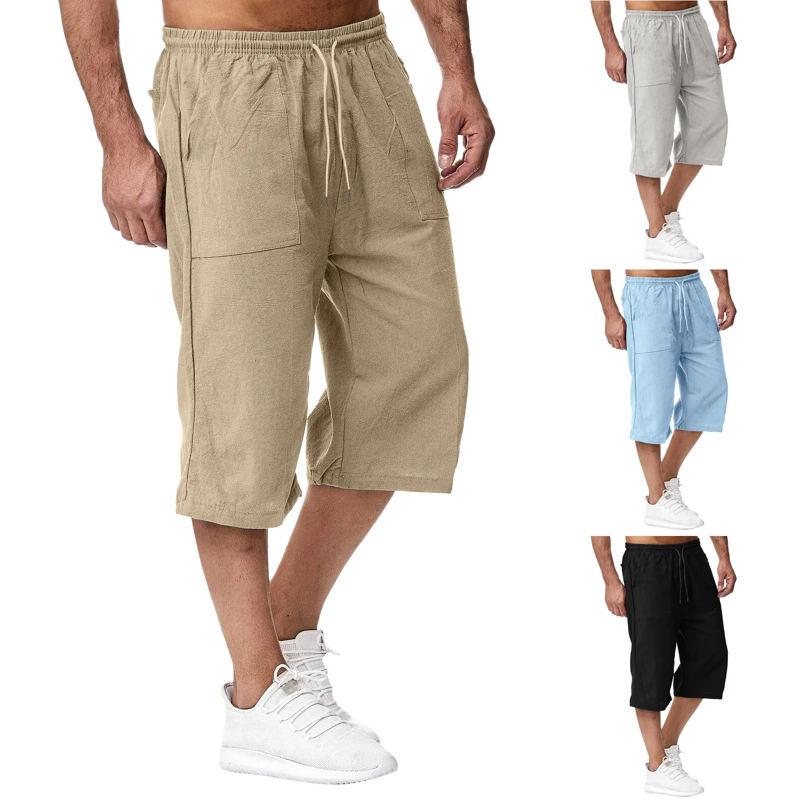 

Мужские весенне-летние хлопковые спортивные брюки, штаны для бега, свободные повседневные пляжные Капри для отпуска