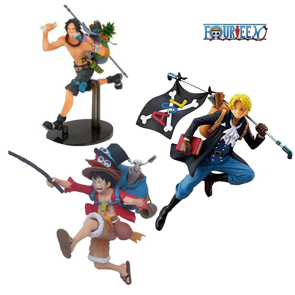 

One Piece Luffy Portgas D Ace Sabo Anime PVC Action Figures Collectable Model Office Furnishings Toys 21CM
