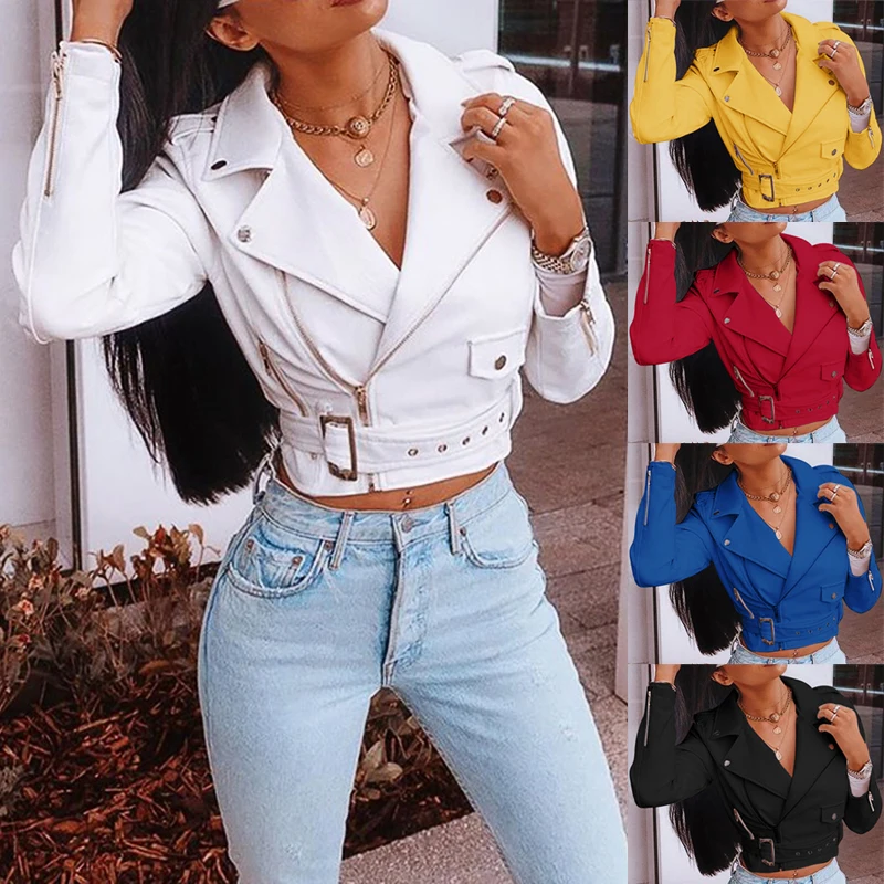Cool Coat New Fashion Solid Color Jacket Slim Short Jackets Women Casual Crop Coat Zipper Motorcycle Jacket All-match Ladies Top