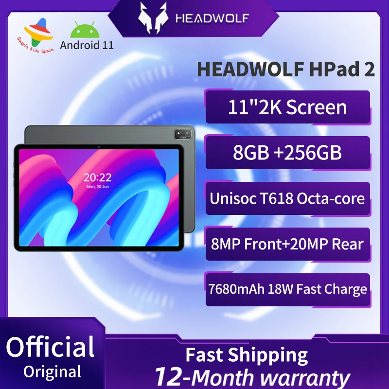 Headwolf HPad 2 Android 11 Tablet 11 inch T618 8GB Ram 256GB Rom 4G LTE Phone call Tablet PC 1200*2000 IPS Battery 7680 mAh