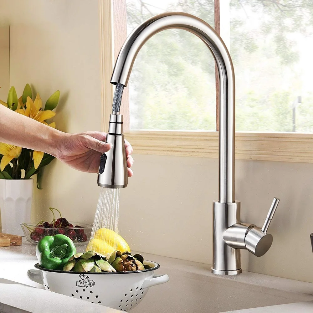 

Faucet Kitchen Brushed Pull Kitchen Faucet Pull-out Down Faucet Hot Faucet Sink Water Faucet Kitchen Kitchen Cold Surface and