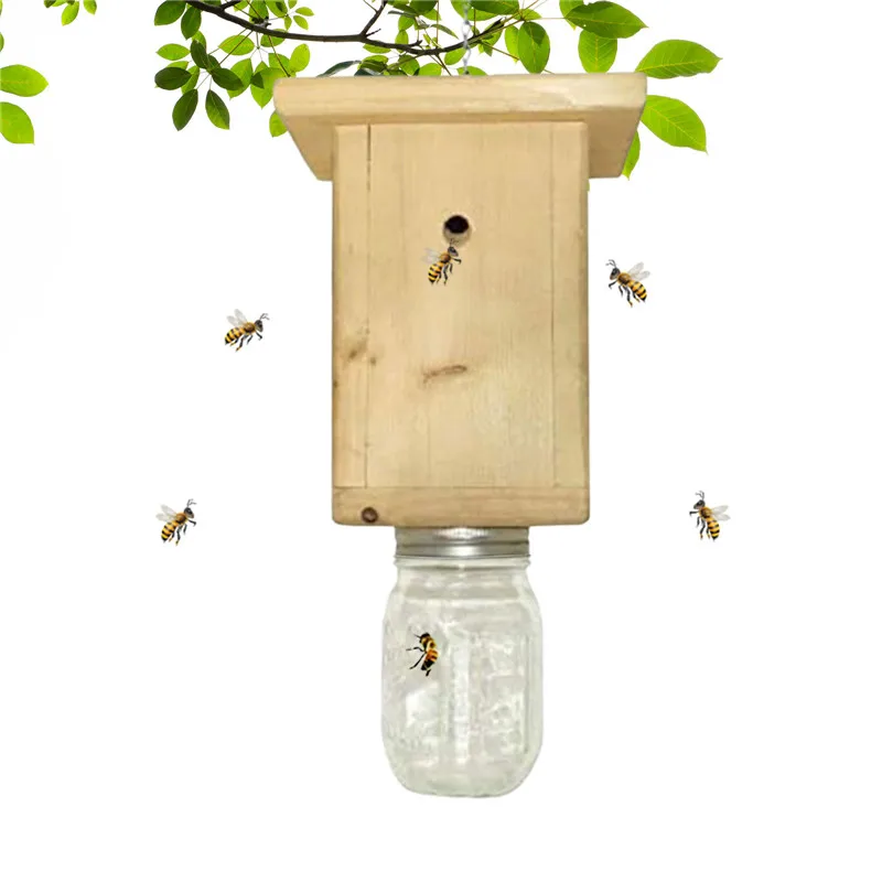 

Wood Bee Trap Reusable Wood Bee Trap For Outside Natural Wood Cabin Style Carpenter Bee Trap Hornet Trap Yard Garden Use