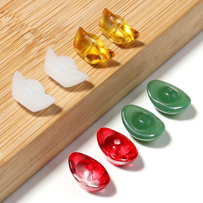 

30Pcs/Lot Four Color Optional Lampwork Wing Ingot Shape Septum Beads Lucky Decoration Crafts Cute Glass Crystal Ingots Beads