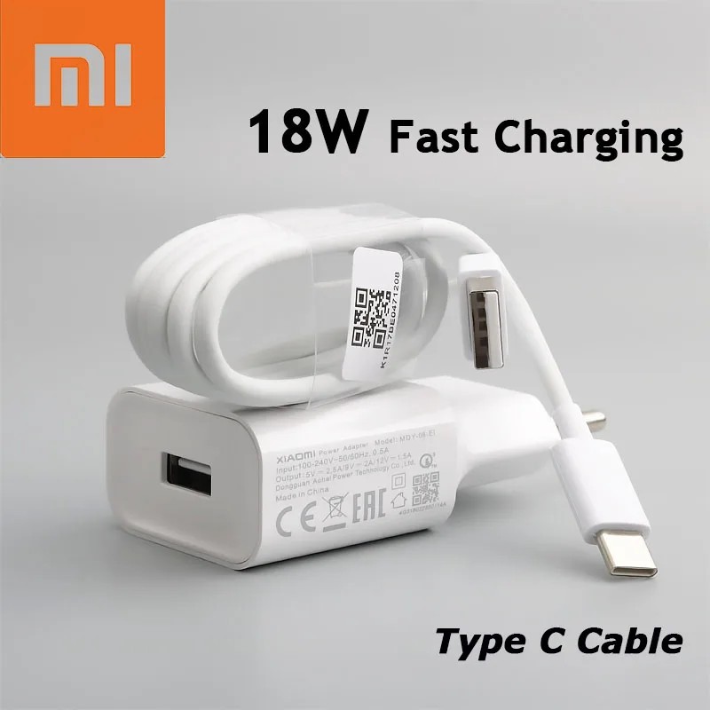 Быстрое зарядное устройство Xiaomi 18 Вт адаптер питания QC3.0 кабель USB Type-C для Redmi note 7 8