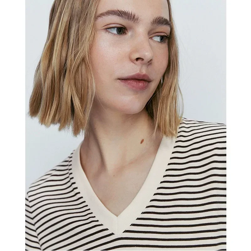 Новинка весны Md2024 женская футболка Классическая полосатая хлопковая верхняя