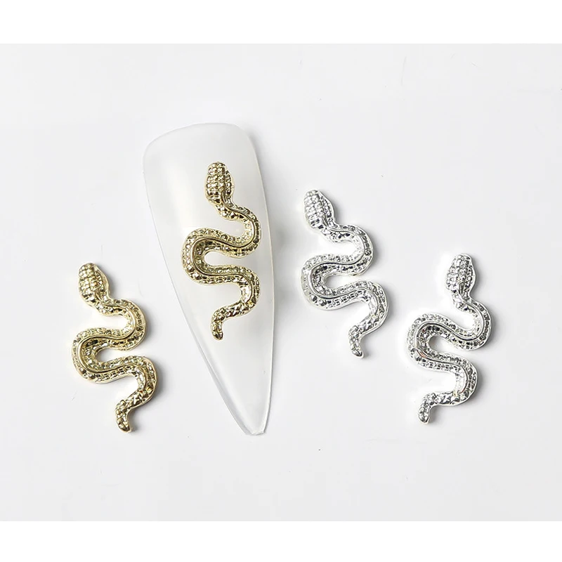100Pcs Nail Golden/Silver Parts Alloy Small Snake, 3D Nail Art Charms 0.7