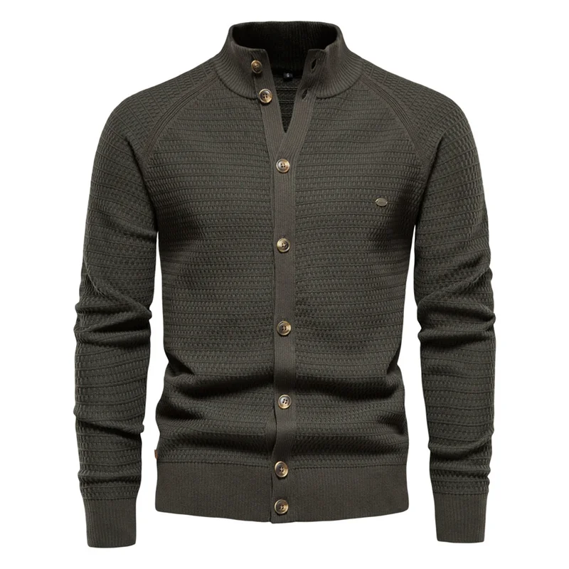 

New Knitted Mens Cardigan Cotton High Quality Button Mock Neck Sweater for Men Winter Fashion Designer Men Cardigans Sweater