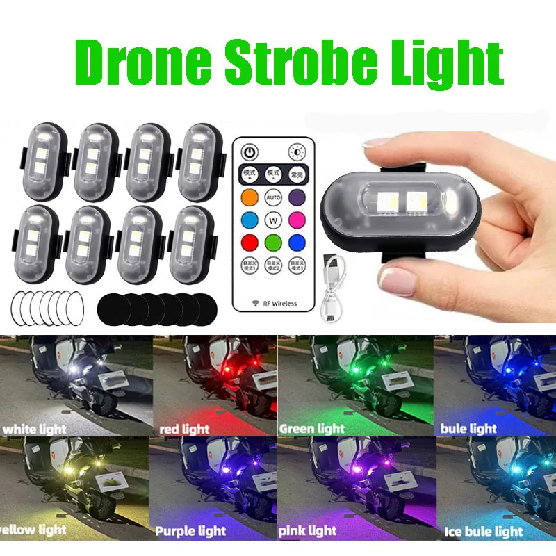 

Motorcycle LED Anti-collision Warning Light Mini Signal Light Drone Strobe Light With Controller 7 Colors Turn Signal Indicator