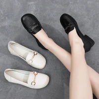 2022 new vintage ladies loafers slip on women soft genuine leather flat shoes female handmade single shoes black work shoes