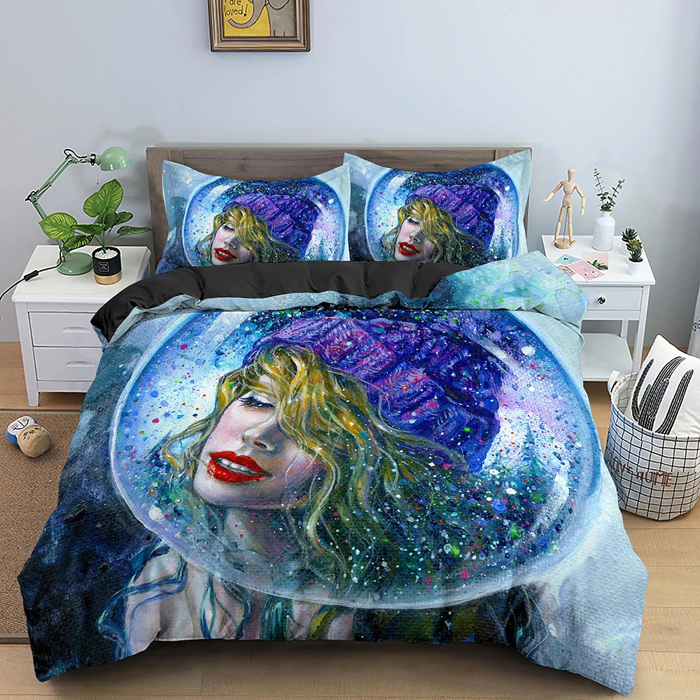 

Beautiful Girl Duvet Cover Set Watercolour Style Romantic Theme Comforter Cover King Size for Couple Girl Polyester Bedding Set