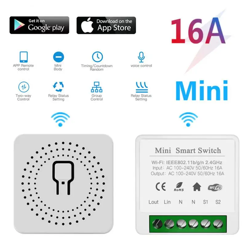 

Tuya 16A MINI Wifi Switch DIY 2-way Remote Control Timer Relay Automation For Smart Life Work With Alexa Google Home Alice
