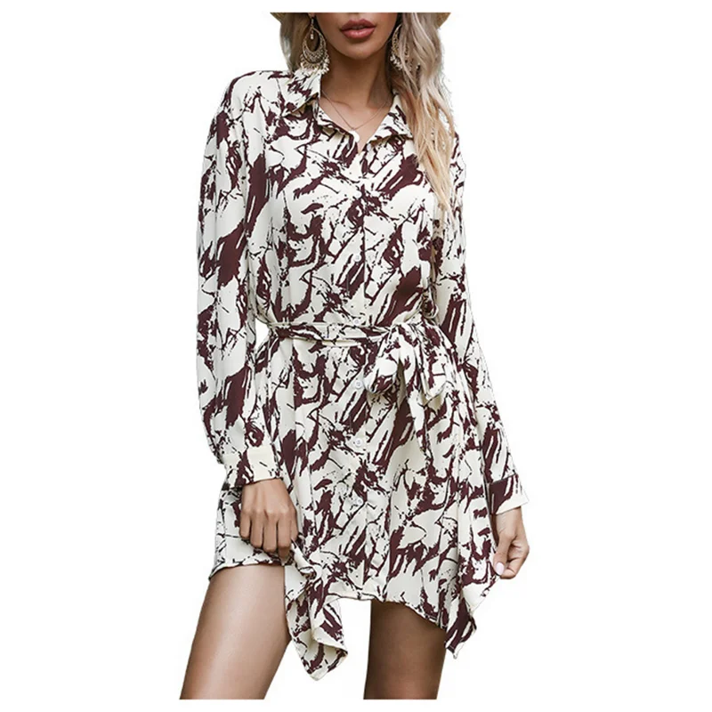 

Women's Floral Printed Short Dress Retro Long-sleeved Cover-ups Button Down Shirt Dress 2023 Summer New Lapel Beach Skirt