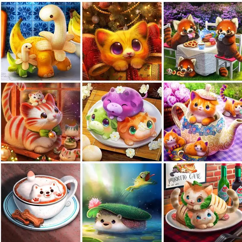 

PhotoCustom Paint By Number Rabbit and Cat Hand Painted Painting Art Drawing On Canvas Gift DIY Pictures By Numbers Animals Kits