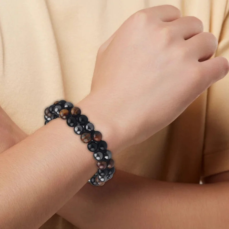 Фэн-шуй подарок тигровый глаз черный агат двойной браслет для мужчин и женщин
