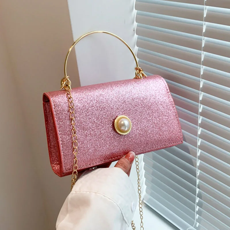 

Сумка на плечо женская с жемчужными бусинами, роскошный саквояж на цепочке с блестками, сумочка-тоут, мессенджер через плечо