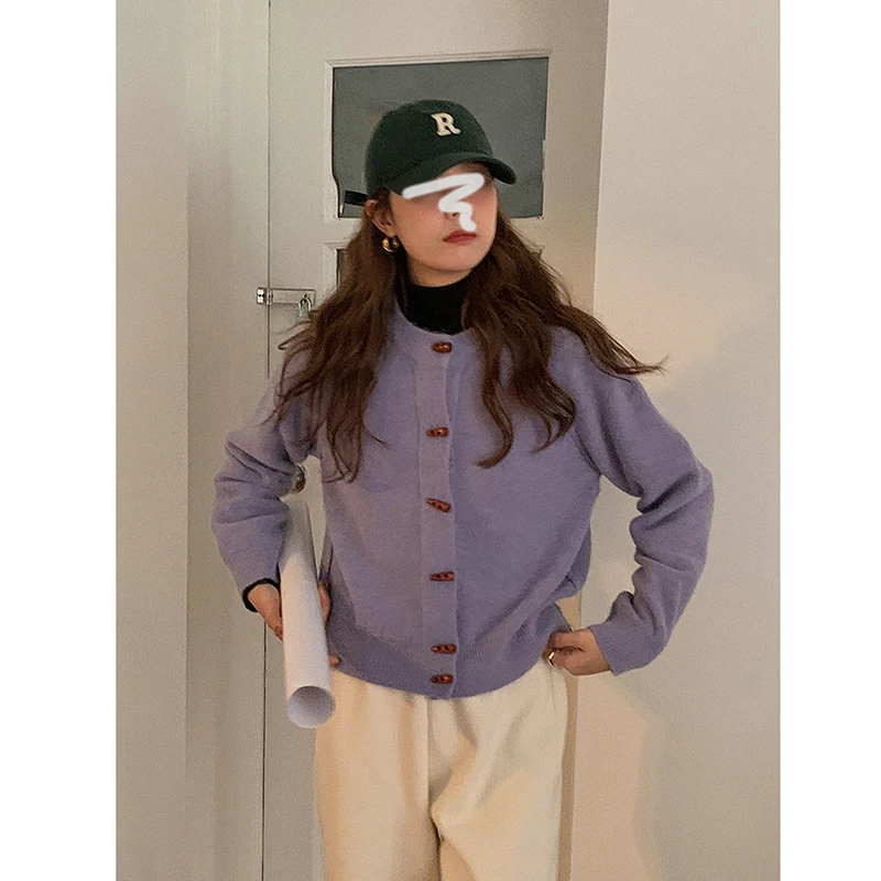 

Casual Cardigan Women O-Neck Horn Button Full Sleeve Loose Sweater Women Spring Autumn Korean Fashion Elegant Knitwear Female