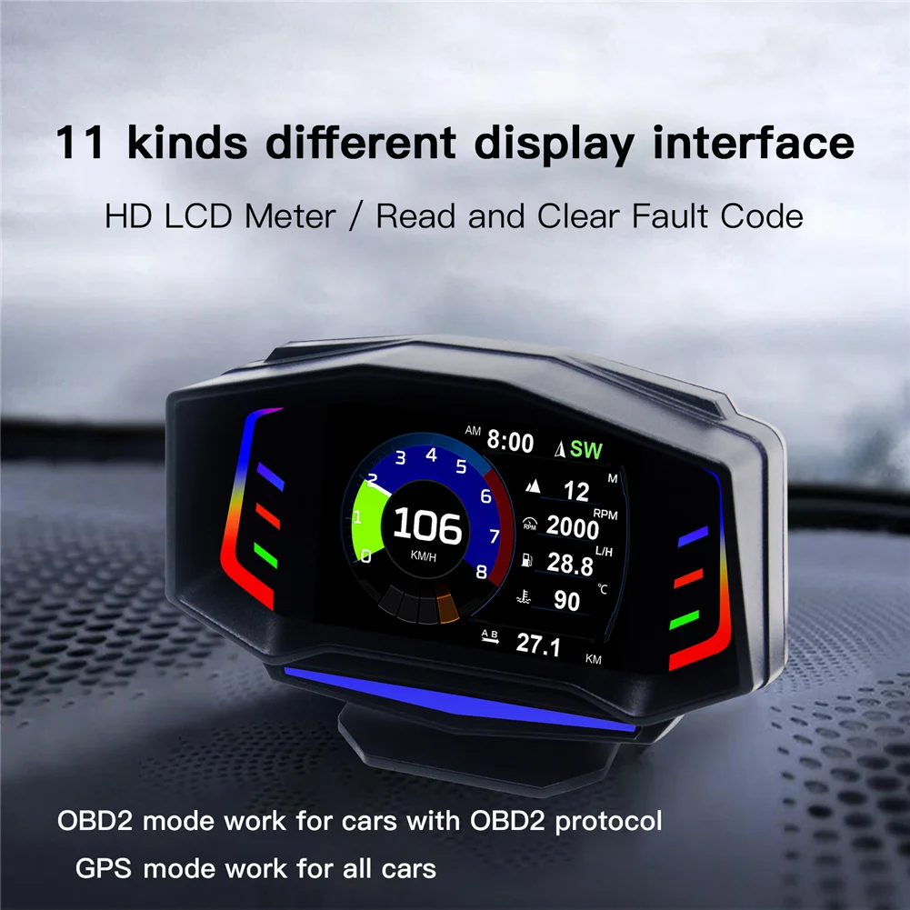 

Car HUD OBD2 GPS Head-Up Display Inclinometer Digital Speedometer Compass Slope Meter Display Overspeed Alarm Auto Accessories