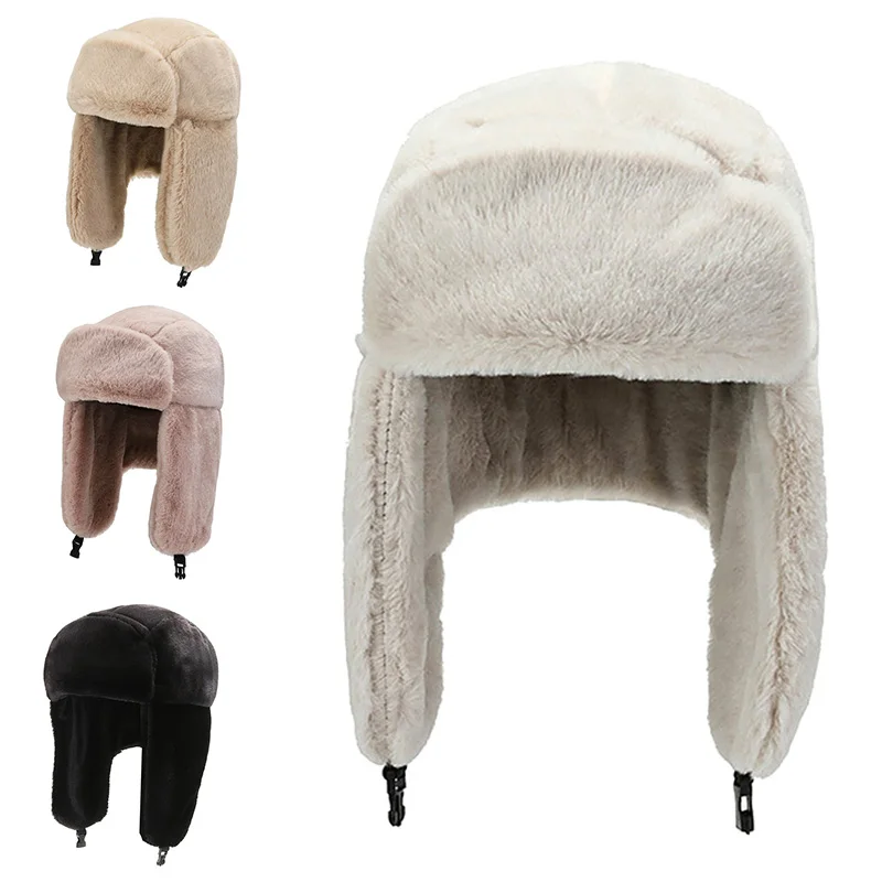 

Cap For Men Women Lei Feng Fur Hat Russian Bomber Hats Windproof Outdoor Winter Faux Fur Earflap Snow Caps Gift 2022