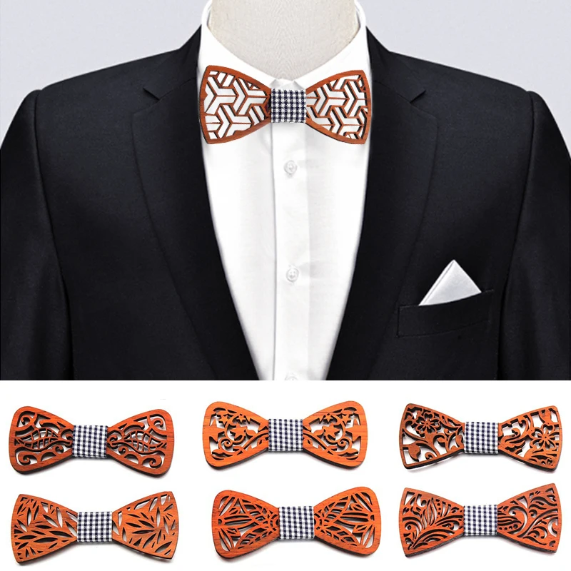 

Father Children Wooden Bow Tie For Men Geometric Carved Wooden Neck Ties Adjustable Strap Vintage Krawatte Bowtie Gravata