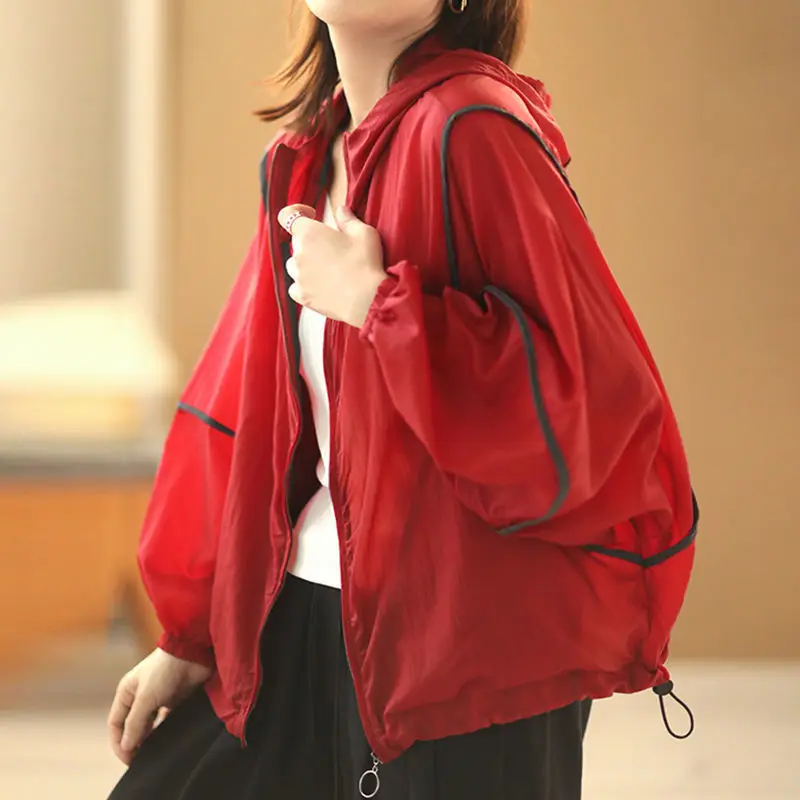 

Sun Protection Clothing Women's Large Size Short Jacket 2023 New Korean Summer Loose Hooded Thin Coat Wild Ultraviolet-proof Top