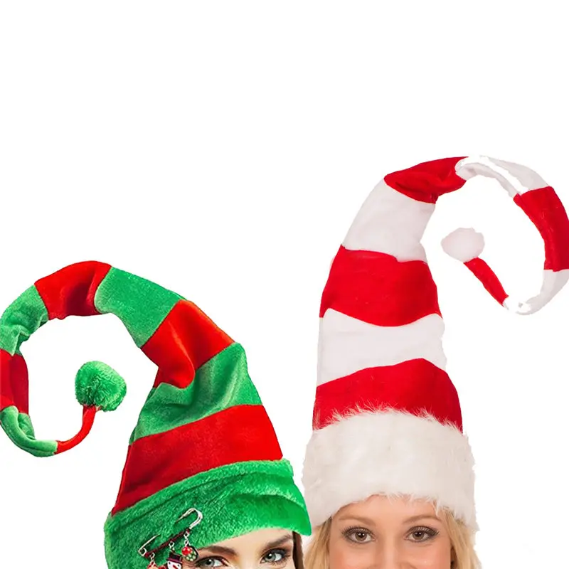 1PC Funny Christmas Hats Long Striped Felt Plush Elf Hat Holiday Theme Party Hats Christmas Party Accessory