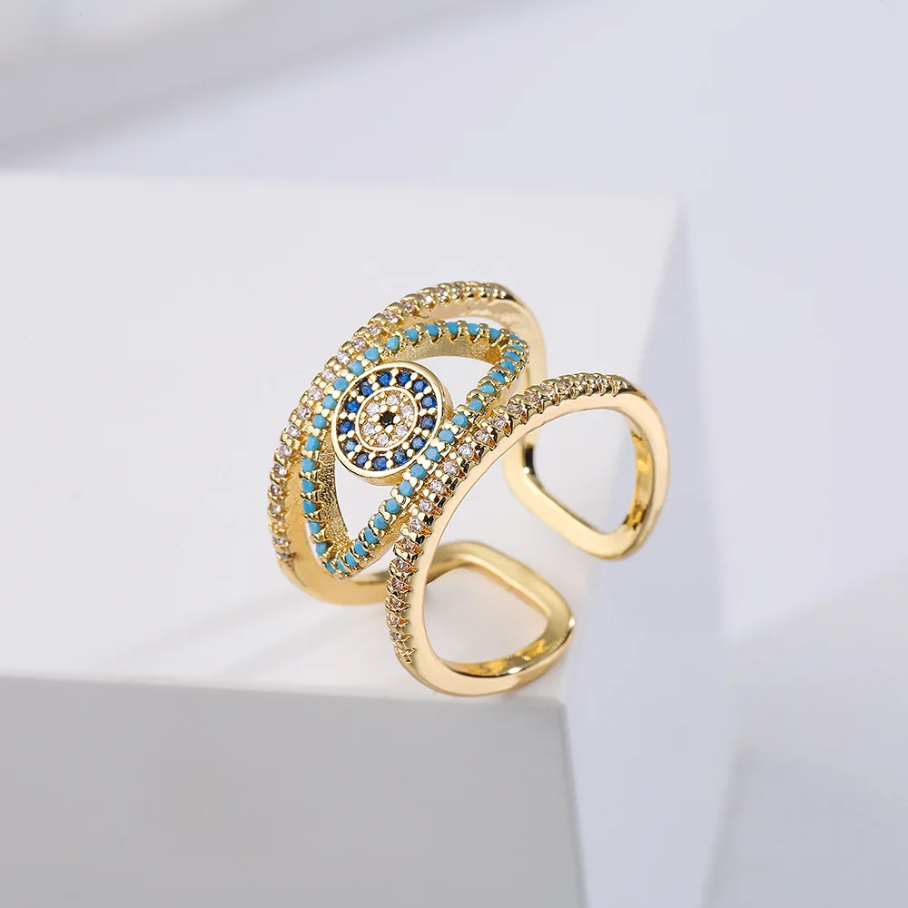 

18K Gold Zircon Oil Devil's Eye Geometric Opening Ring 18 K Gold Rings Pure Woman Original and Pure 925 Sterling Silver Jewelry